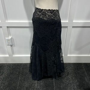 Ellen Johnson Black Handmade Asymmetrical Lace Skirt, O/S